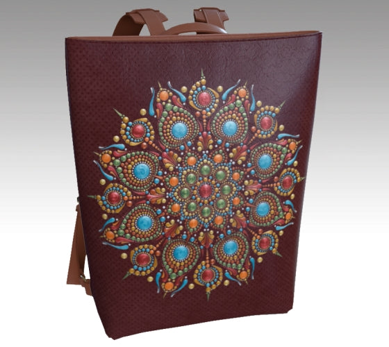 Vegan Leather Backpack Autumnal Equinox Mandala