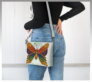 Vegan Leather Cross Body Purse Rainbow Dots Butterfly