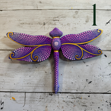 Load image into Gallery viewer, Magical Dragonfly Hand carved and Dot Painted by Mustofa Art Various Options
