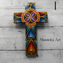 Load image into Gallery viewer, Custom Medium Hand Painted Cross by Mustofa Art
