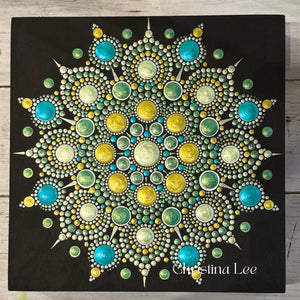 Spring Green Painting 8" x 8" Mandala Painting