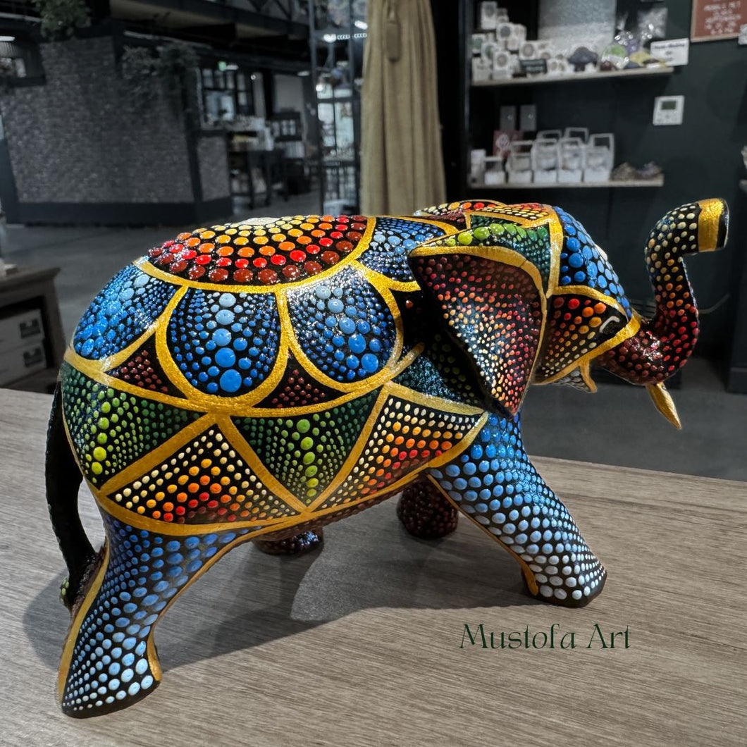 Small Elephant Hand Carved and Painted by Mustofa Art Multiple Options Available