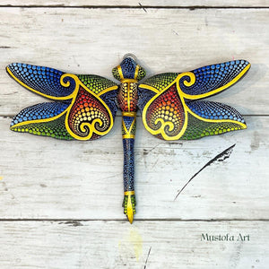 Magical Dragonfly Hand carved and Dot Painted by Mustofa Art Various Options