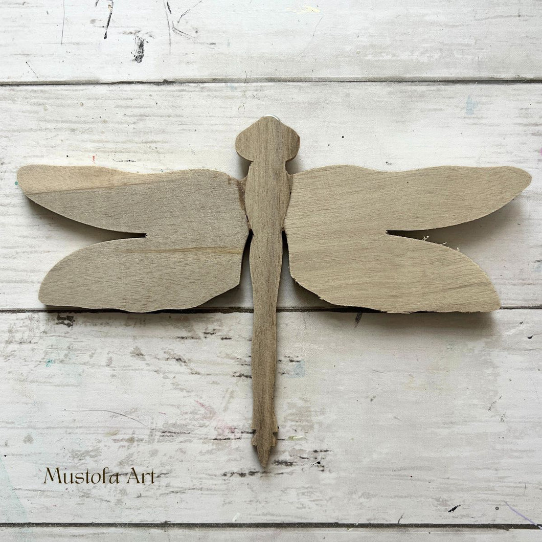 Unpainted Wooden Dragonfly by Mustofa Art