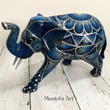 Load image into Gallery viewer, Large Blue Elephant Hand Carved and Painted by Mustofa Art
