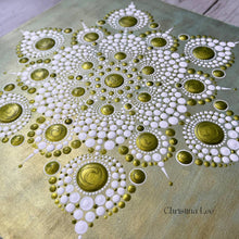 Load image into Gallery viewer, Green and Pearl 6 Point Mandala Painting on Wood Board by Christina Lee
