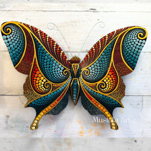 Large Magical Butterfly Hand carved and Dot Painted by Mustofa Art Various Options