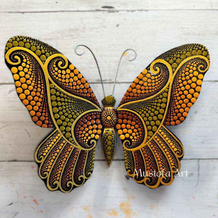 Medium Magical Butterfly Hand carved and Dot Painted by Mustofa Art Various Options