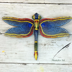 Magical Dragonfly Hand carved and Dot Painted by Mustofa Art Various Options