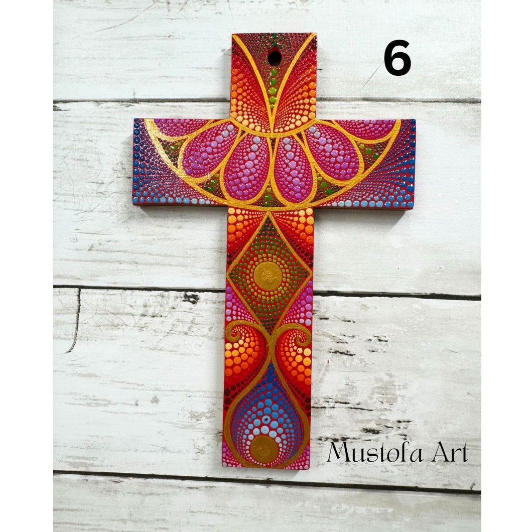 Custom Medium Hand Painted Cross by Mustofa Art