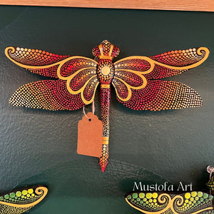 Magical Dragonfly Hand carved and Dot Painted by Mustofa Art Various Options