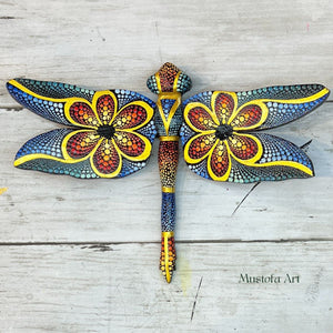 Magical Dragonfly Hand carved and Dot Painted by Mustofa Art Various Options