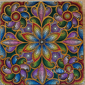 Colorful 10" x 10" Flower Motif Mandala Painting Mustofa Art