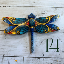 Load image into Gallery viewer, Magical Dragonfly Hand carved and Dot Painted by Mustofa Art Various Options
