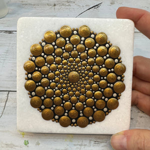 Metallic Bronze 4" Square Hand Painted Santorini Marble