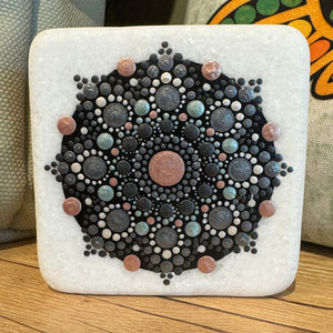 Rose Gold and Black 3" Square Hand Painted Santorini Marble