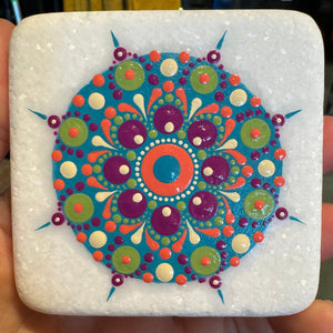 Summer Fun 3" Square Hand Painted Santorini Marble