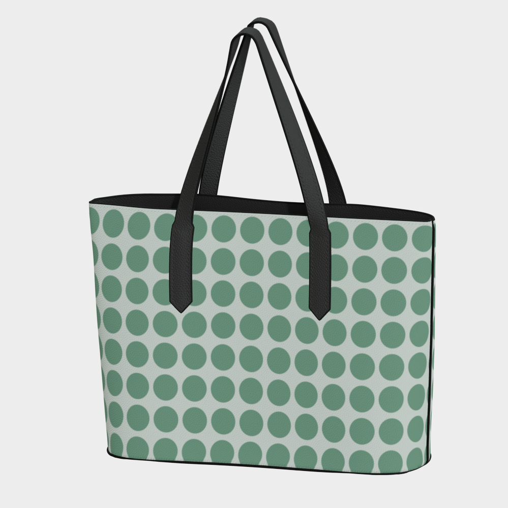 Vegan Leather Bag Green Dots with Brown Straps