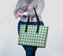 Load image into Gallery viewer, Vegan Leather Bag Green Dots with Brown Straps
