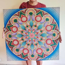 Load image into Gallery viewer, Stunning 31.5&quot; Mandala Painting Blue Background by Mustofa Art
